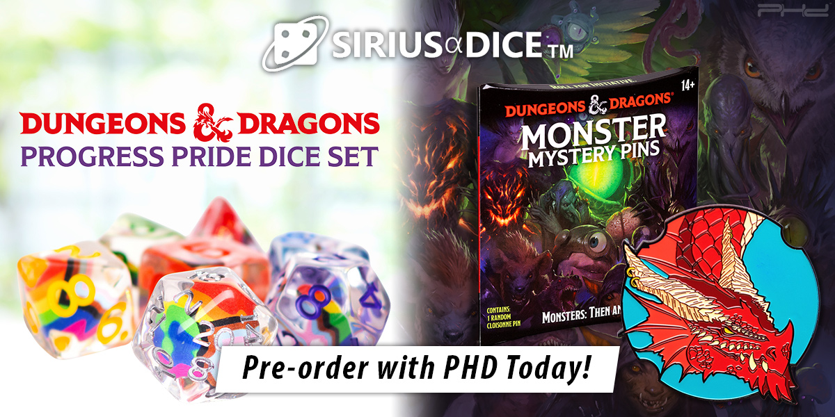 D&D Progress Pride Dice Set & Monster Mystery Pins — Sirius Dice